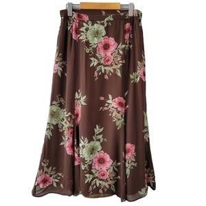 Vintage JM collection floral maxi skirt sheer panel lined circle 90s loose SZ 10